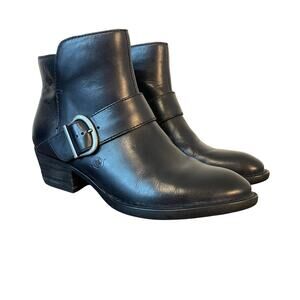 Born Black Leather Ankle Boots 7M Buckle Strap Booties Comfort Casual Womens